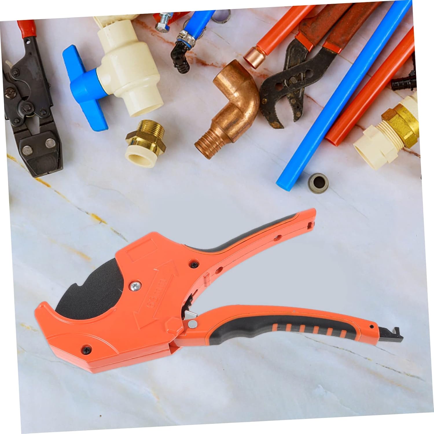 PVC Ratcheting Cutter for PEX PVC and PPR Tubing – Heavy-Duty Hose Cutters SK5 Blade for Fast Plumbing and Home Repairs