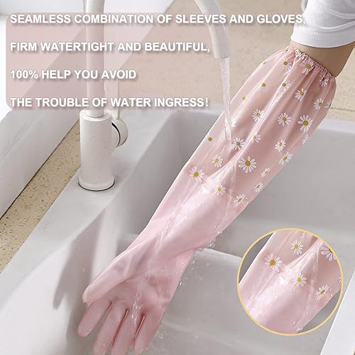 Miniatura 5 de KAQ Dishwashing Cleaning Gloves 3 Pairs-Reusable Rubber Gloves Non-Slip Laundry Kitchen Gardening Household Gloves(Long Cuff)