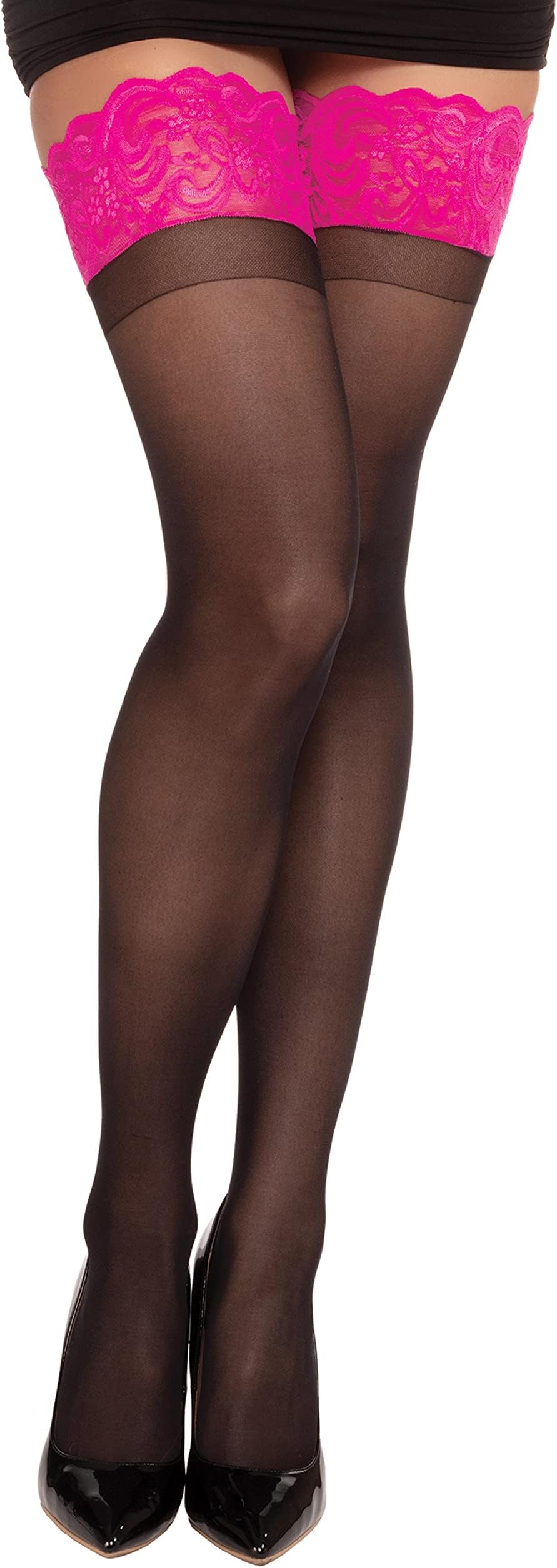 DreamgirlWomen's Sheer Thgh High Stocking with Stay-up Silicone Lace Top