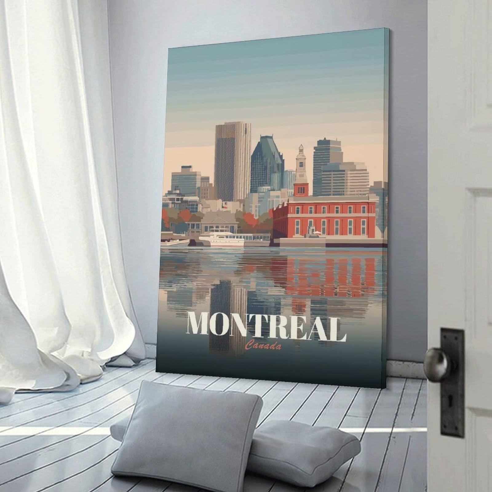 Junmoney Canvas Wall Decor Montreal Canada Cityscape Illustration, 24x36inch(60x90cm), for Bedroom Decor, Cosy Corners Or Studios, Decorative Wall Art for Cosy Rooms