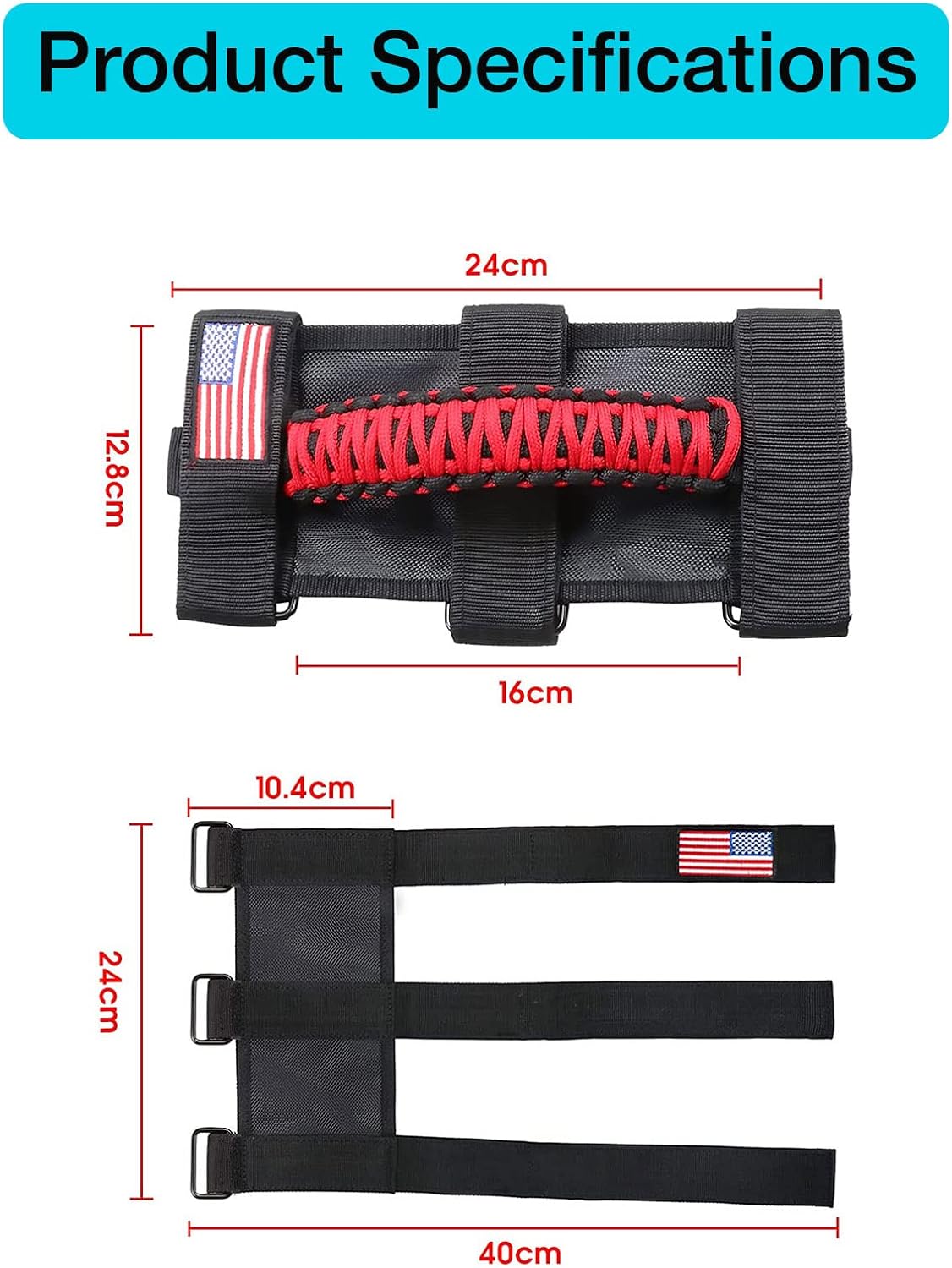 GAIZON 2 Pack Roll Bar Grab Handles Paracord Handles Grip for Jeep Wrangler CJ YJ TJ JL JK LJ JLU JKU Sahara Freedom Rubicon,Gladiator JT 1955-2023,Interior Accessories with America Flag (Red)