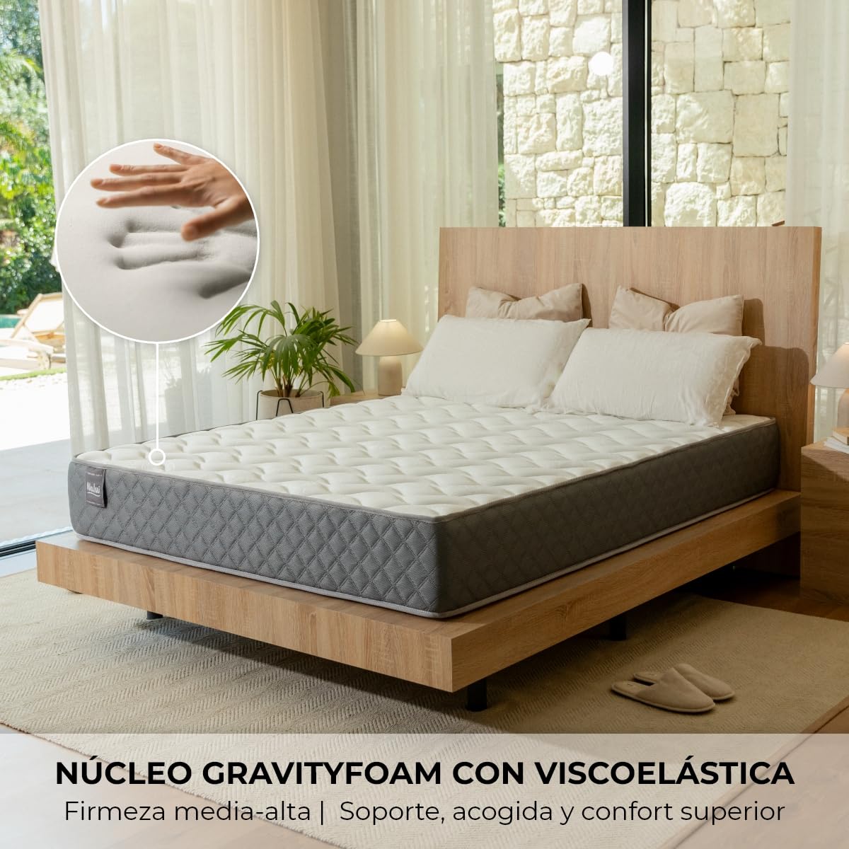 Don Descanso - Colchón 135x190 Viscoelastico Mulhacen DualSense, Altura ± 26cm. Multicapa con Núcleo GravityFoam, Firmeza Alta, Doble Cara Invierno/Verano, Transpirable. Fabricado en España, Gris - 2