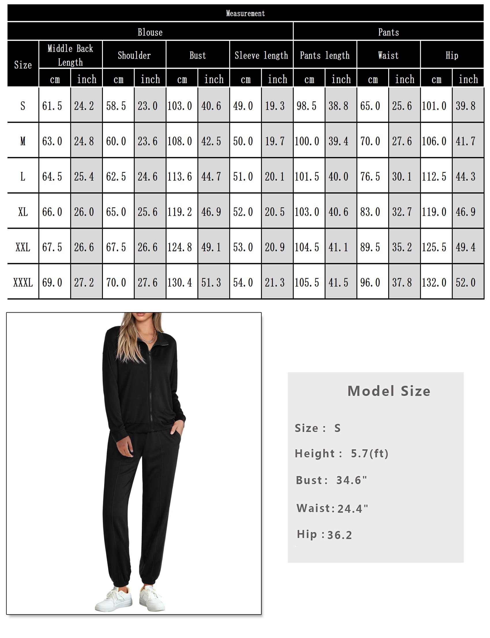 Terecey Survêtement Femme à Manches Longues Jogging Femme Ensemble 2 Pièces Veste Zippée et Pantalon pour Fitness ou Détente pour Fitness Sport