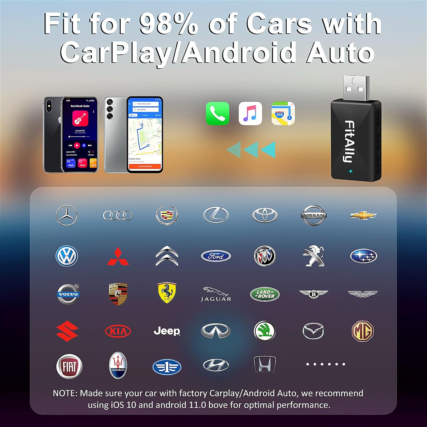 2 in 1 Wireless CarPlay  Android Auto Adapter, Plug  Plug Auto Connect No Delay, Converts Wired to Wireless for Factory Wired Cars from 2016+, Compatible for iPhone  Android Phone, USB-C to A Cable