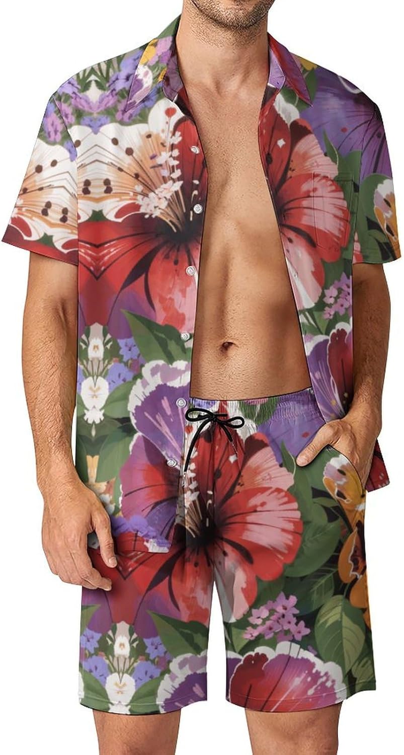 Zakqeik Floral Short Sleeve Shirts Shorts Men Novelty Beach Suit for Party