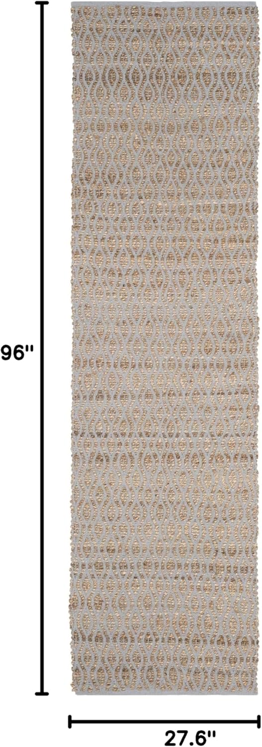 SAFAVIEH Cape Cod Collection Runner Rug - 2'3" x 8', Silver & Natural, Handmade Flat Weave Jute, Ideal for High Traffic Areas in Living Room, Bedroom (CAP821J)