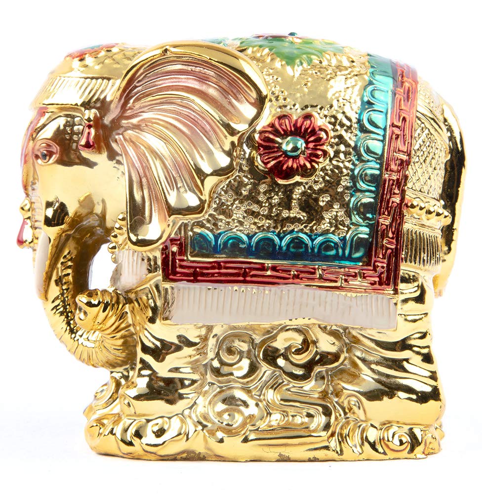 Buy Soul Karma Fengshui/Vastu Golden Elephant Trunk Down for Strength Wisdom Knowledge Fertility