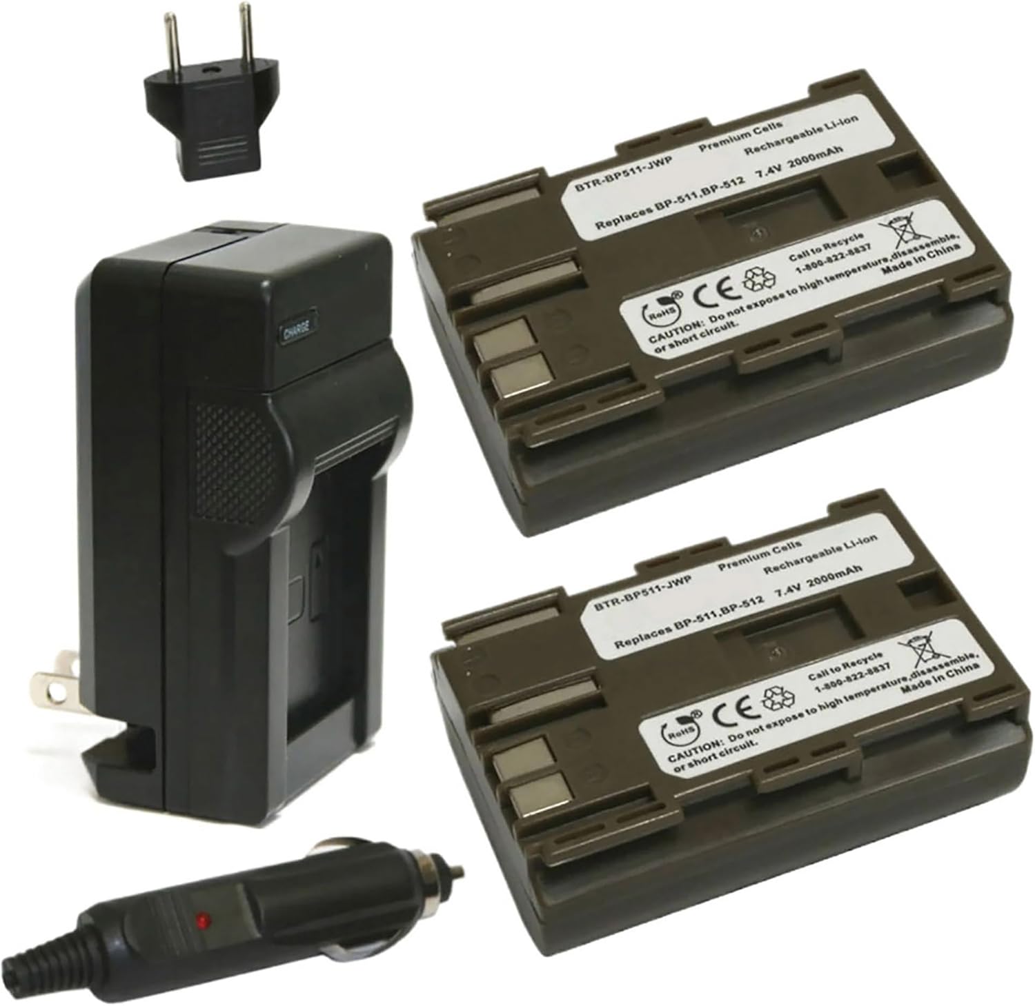 Replacement Battery for Canon ZR65MC (2-Pack, 2000mAh) and Charger