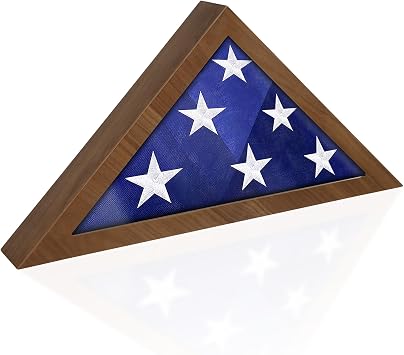 Flag Case for 5 X 9.5 Burial Flag, Military Flag Box Display Case with Wall Mount , Folded Flag Frame for American Funeral Flag for Veteran, Walnut
