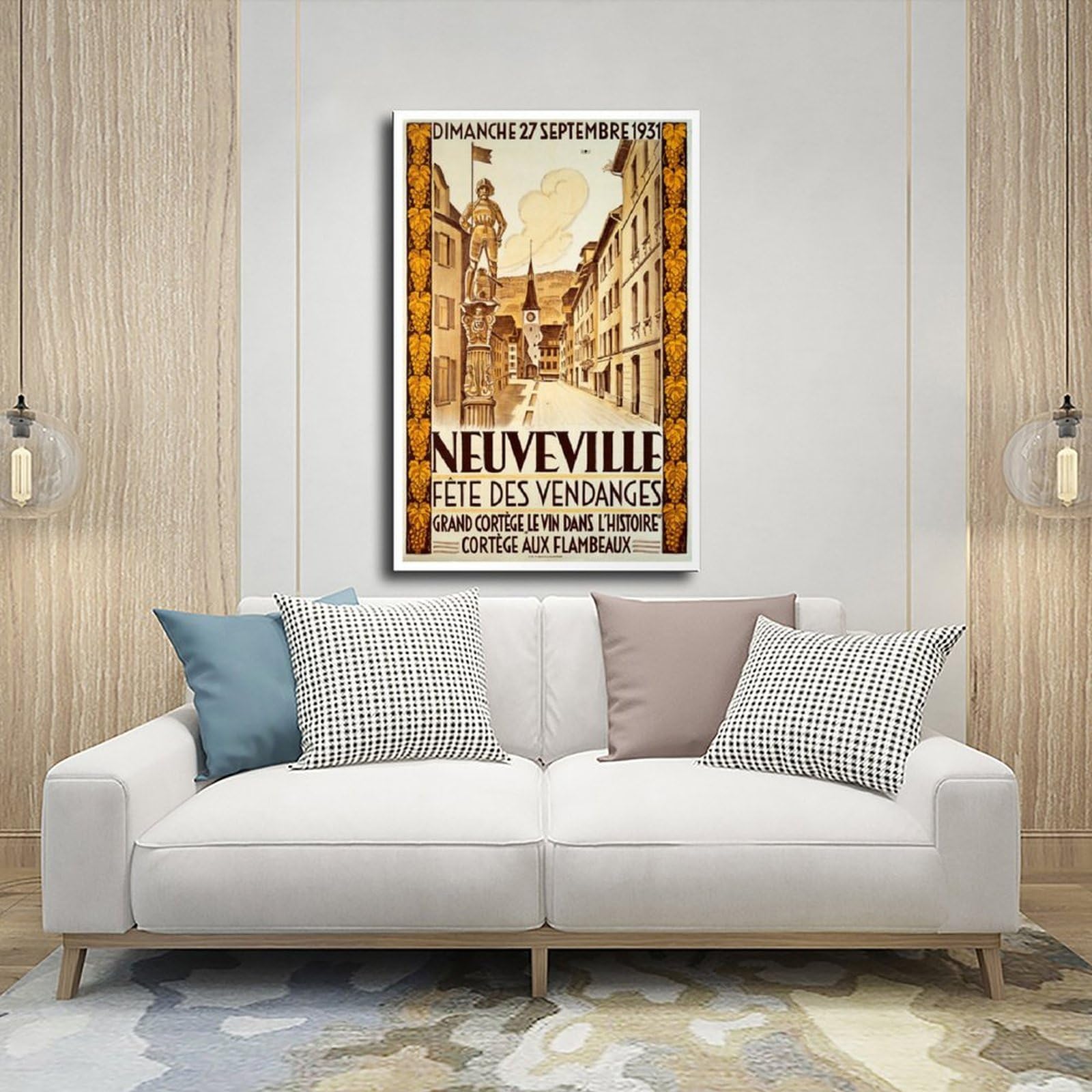 QIENAZIO Neuville Harvest Festival, poster vintage su tela, stampa artistica da parete, stampa artistica da parete, per soggiorno e camera da letto, 50 x 75 cm