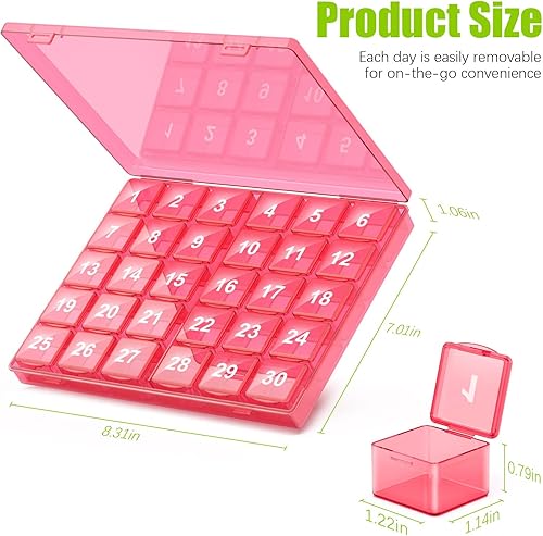 Miniatura 7 de Organizador mensual de píldoras una vez al día, caja organizadora de píldoras de 30 días, fácil de abrir, estuche portátil con compartimentos