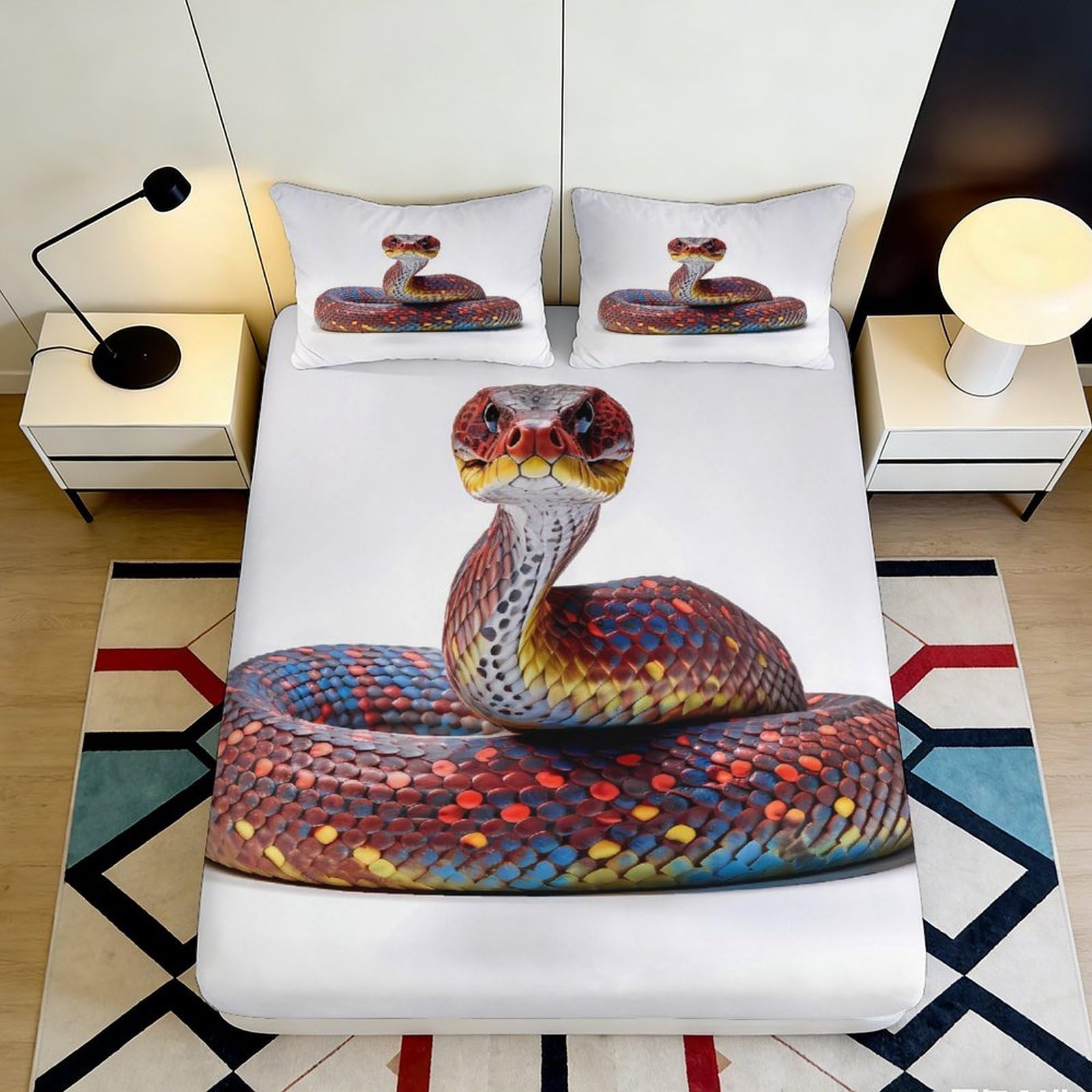 Qjzxknhpgr Style-9 3D Printed Vibrant Snake Fitted Sheet Microfiber Soft Breathable Animal Pattern Bed Sheet For Bedroom Dorm Decor 90X200x25cm