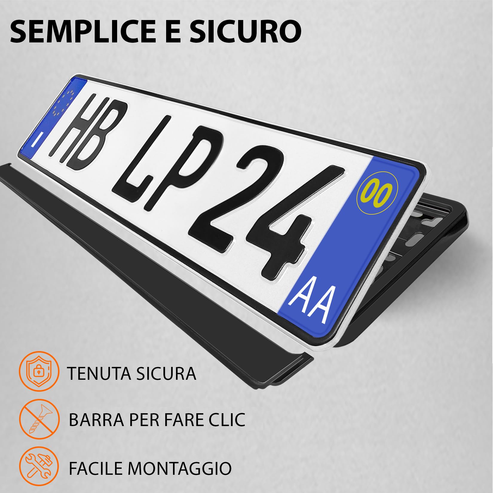 Portatarga Auto Universale, Blu Cromo, 52x11 Cm, Con 8 Viti Inox - Supporto Targa A Scomparsa, Facile E Veloce, Per Auto Italiane (posteriore)