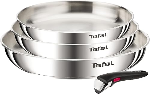 Tefal Ingenio Emotion Pfannen-Set, 3-teilig, 22/24 / 28 cm + abnehmbarer Griff, Edelstahl, unbeschichtet, induktionsgeeignet, backofenfest, spülmaschinengeeignet - 1