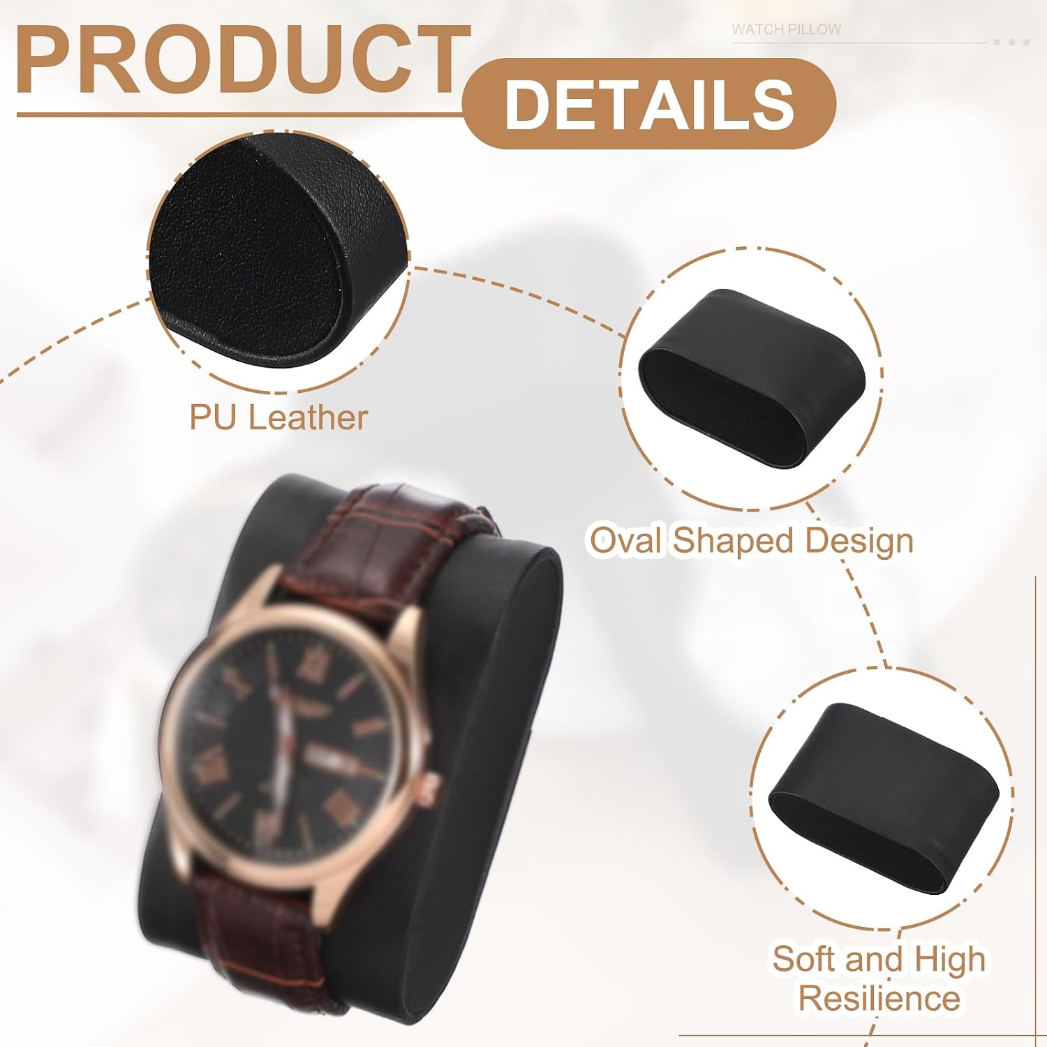 HARFINGTON Watch Pillow 6Pack Watch Pillows Inserts Oval PU Leather Black image 3