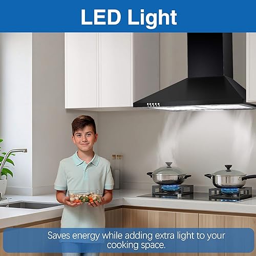 Miniatura 7 de SNDOAS Campana extractora de 24 pulgadas, 450 CFM Campana extractora negra para montaje en pared, Campana extractora de cocina convertible