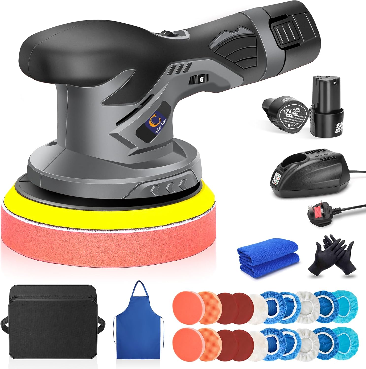 Cordless Car Polisher Buffer with 2PCS 12V Lithium Rechargeable Battery