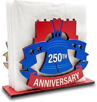 4th of July Napkin Holder for Table, Patriotic Wooden Napkin Holder 250th Anniversary Design, Independence Day Table Decor, USA Party Kitchen Organizer for Home BBQ Picnic