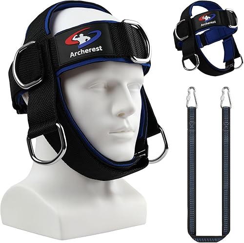 Miniatura 12 de Entrenador de arnés de cuello y cabeza, correa ajustable para la barbilla y arnés de cabeza, ejercitador de cuello de neopreno para levantamiento de