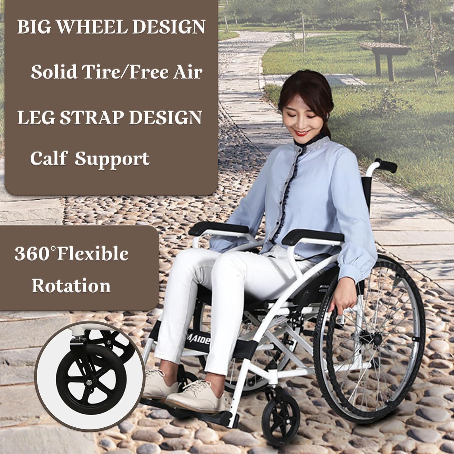 Silla de Ruedas Plegable Ligera con Freno, Silla de Ruedas de Viaje con Reposapies Plegables, Pesa Solo 15.8 KG Cuando Esta plegada, Puede Caber facilmente en el Maletero de un Coche.