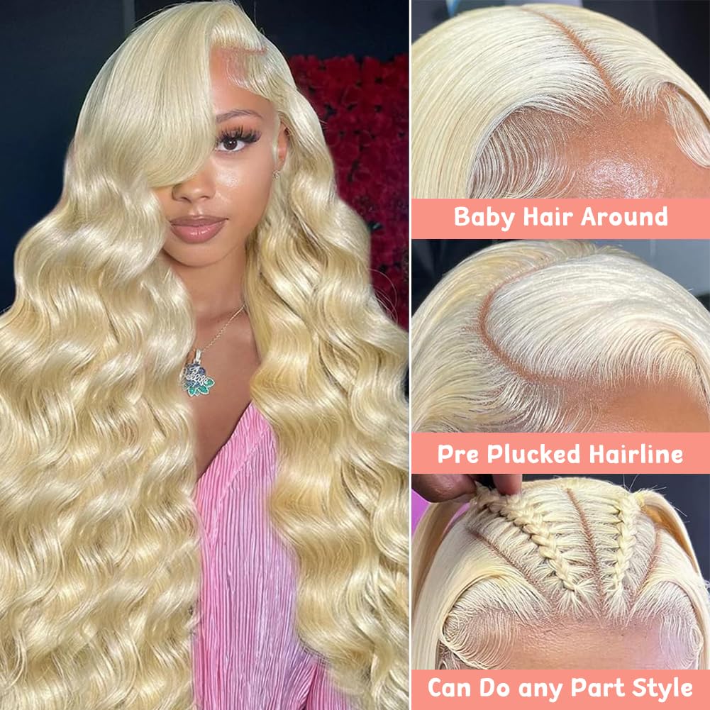 613 Lace Front Wig Human Hair 13x4 HD Transparent Blonde Lace Front Wigs Human Hair 28inch Blonde Body Wave Lace Front Wigs Human Hair Pre Plucked Glueless Blonde Wig Human Hair 180% Density