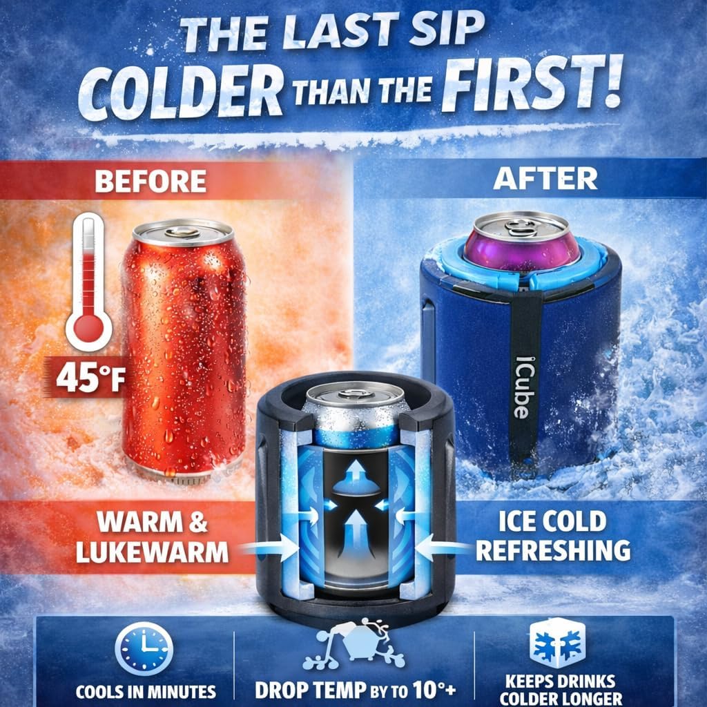 iCube Wrapsulator Pink Slim - Self Chilling can Cooler-Get's Colder Every Sip-Rapid Beverage Cooling Sleeve for Golf Beach Outdoor Fitts slim 12oz Cans- Bottles