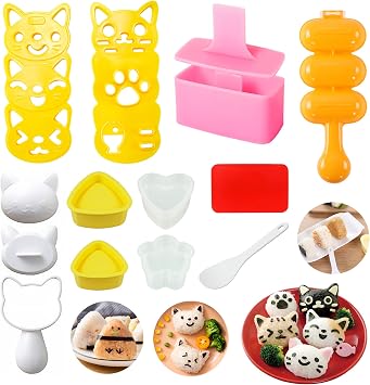 Cute Cat Sushi Mold for Kids, Musubi Maker Press, Rice Ball Mold Shaker, Classic Triangle Rice Ball Maker Mold Kit for DIY Fun Lunch Box Picnic Tool CAT