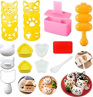 Cute Cat Sushi Mold for Kids, Musubi Maker Press, Rice Ball Mold Shaker, Classic Triangle Rice Ball Maker Mold Kit for DIY Fun Lunch Box Picnic Tool (CAT)