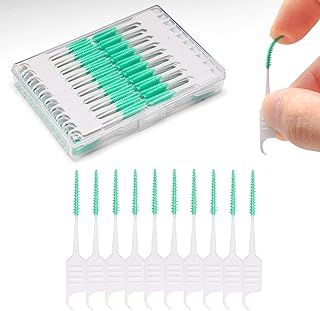 300PCS Dental Floss Picks,Dual-Use Interdental Brushes,Soft Silicone Brush Head Toothpicks, Tooth Picks Flossers for Teeth Braces Cleaning (Green)
