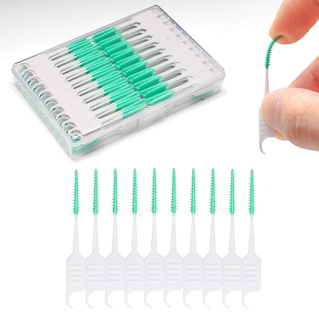 200PCS Dental Floss Picks Dual-Use Interdental Brushes Soft Silicone Brush Head Toothpicks Tooth Picks Flossers for Teeth Braces
