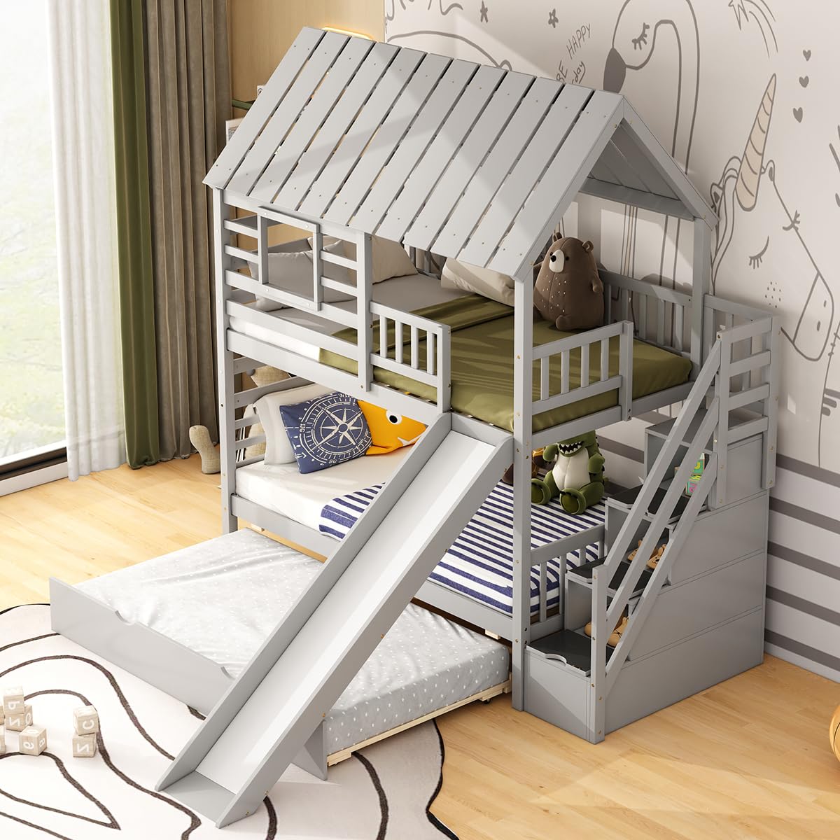 Harper and Bright trundle bunk bed with slide