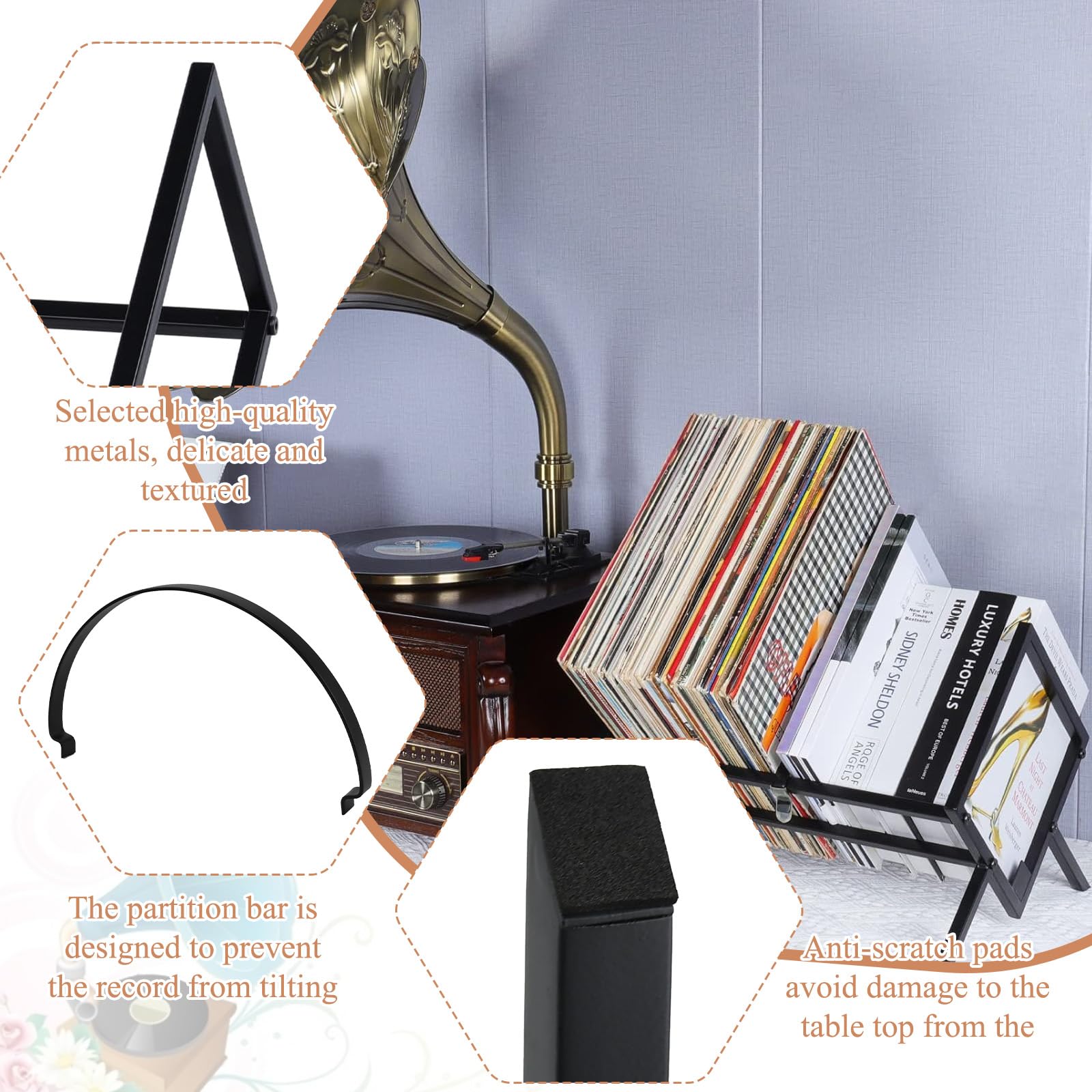 LPAMABA Espositore per Dischi in Vinile in Metallo,Supporto per Dischi in Ferro per CD,Scaffale per Dischi in Vinile, Contenitore per Dischi in Vinile per Libri, Album, Riviste, Documenti (Nero)