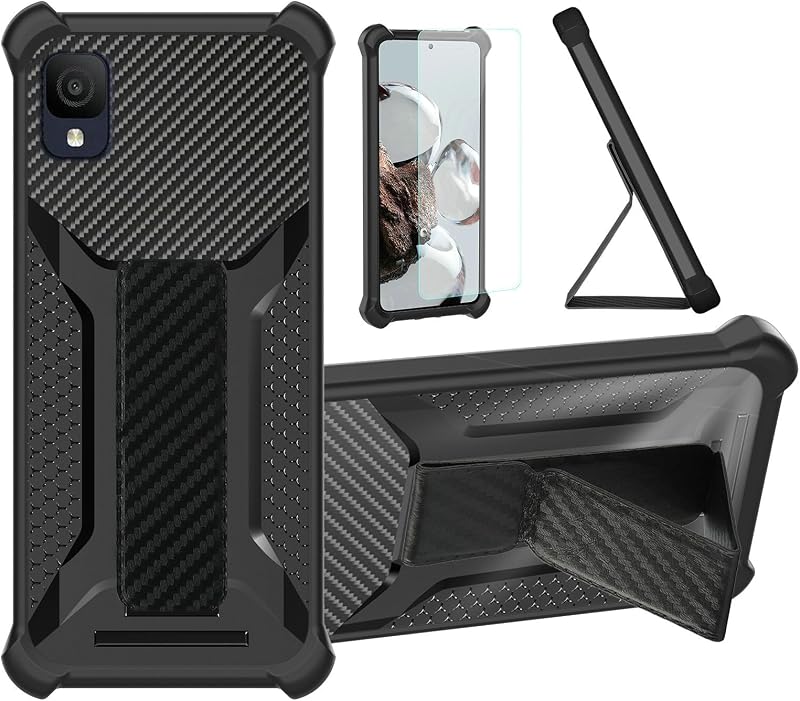 TCL ION Z Case Compatible for TCL Ion Z / A30 / A3 Phone Case T501l T501c A509DL Cover [with Tempered Glass Screen Protector] Hybrid Case [Folding Support Magnetic] [Frosted Anti-Fingerprint] Black