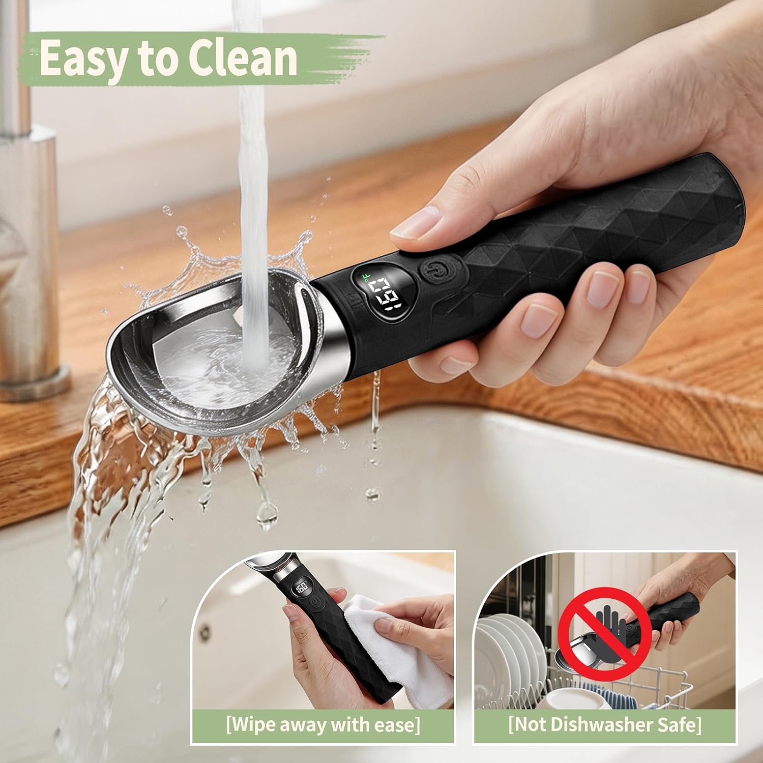 Heated Ice Cream Scoop Rechargeable, Black