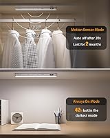 Vista 4 de WILLED Under Cabinet Lights Rechargeable, Battery Display, 60 LED Touch Light Bar, Motion Sensor Light Indoor, Battery Operated Closet Light Cool