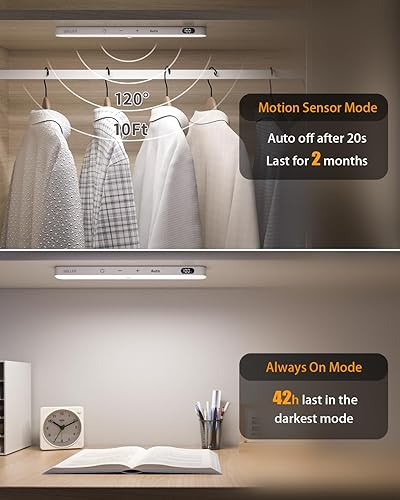 Miniatura 4 de WILLED Luz de gabinete con sensor de movimiento pantalla de batería barra de luz táctil de 60 LED luz inalámbrica recargable que funciona con pilas