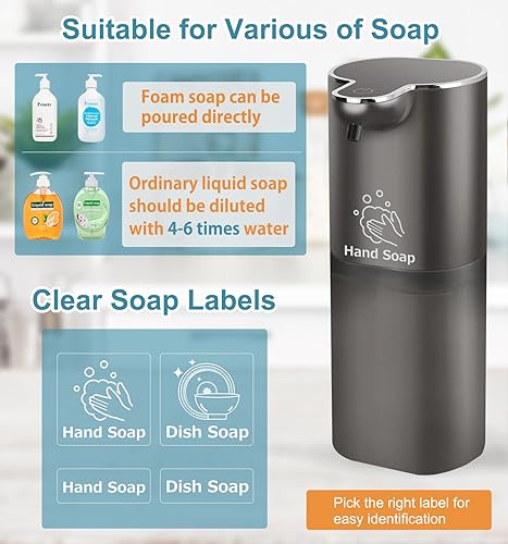 Miniatura 4 de Dispensador de jabón, dispensador automático de jabón espumoso con 4 controles de volumen ajustables, sin contacto, recargable, manos libres, bomba