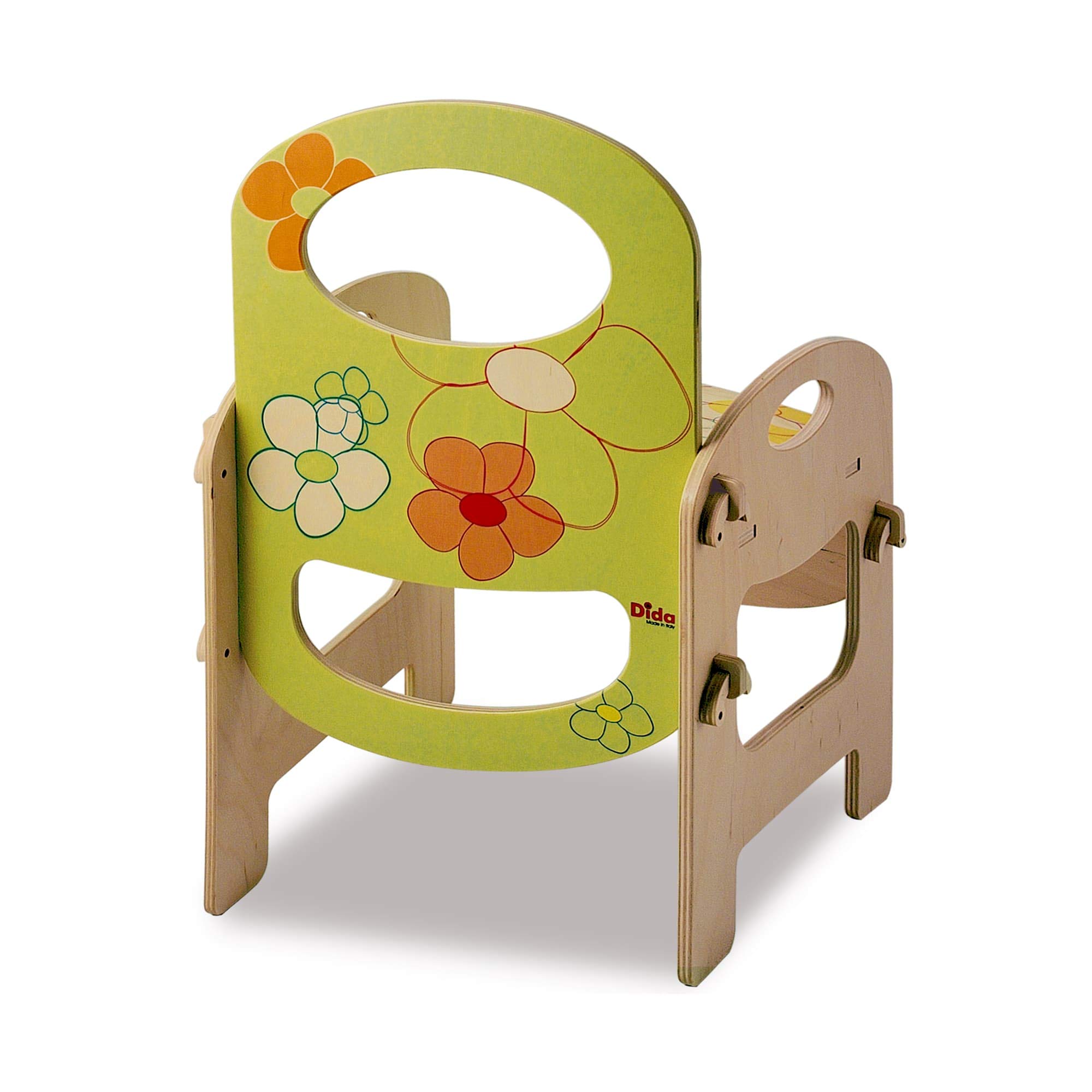Dida - Stuhl Blumen, Montessori-Holzstuhl für Kinder im Alter von 2 bis 4 Jahren, Ideal für Kinderzimmer, Kindergärten und Spielbereiche, Elegantes, Farbiges und Sicheres Design
