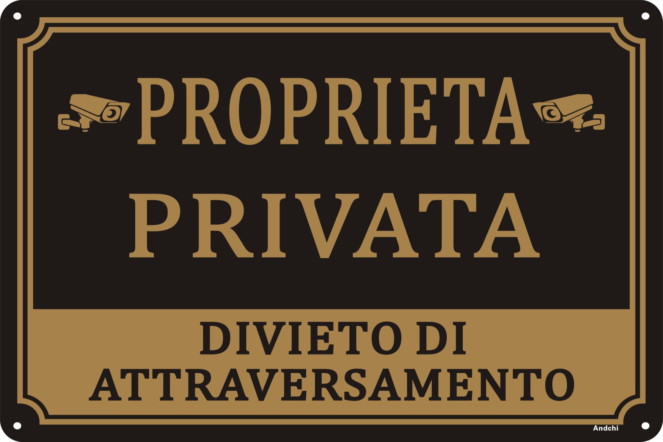 2pz Cartelli di proprietà privata segni di allarme di sorveglianza segni di alluminio(Nero - Proprietà privata, 30 * 20cm)