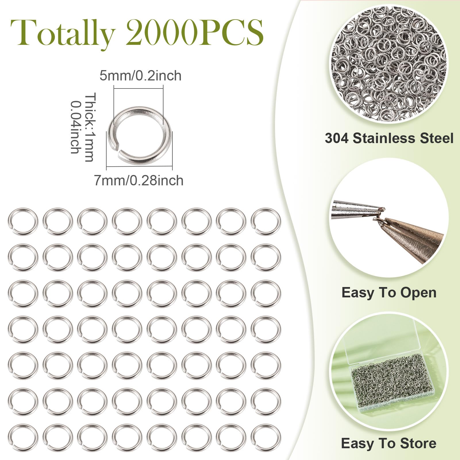 Craftdady 2000 Pcs Stainless Steel Open Jump Rings 7mm Metal Open Silvery Link Rings Connector for Jewelry Making DIY Necklace Earring Crafts - Image 2