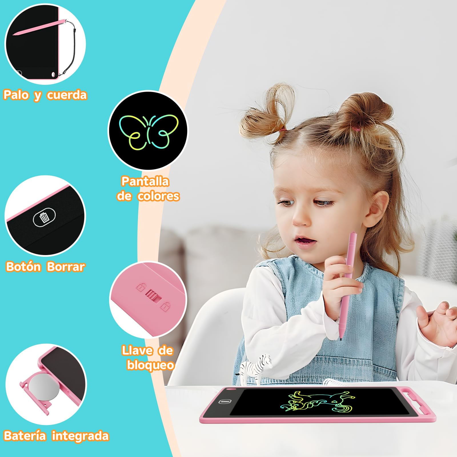 Electight 8.5 Pulgadas Tableta Escritura LCD Color 4 Pack Infantil Borrable Bloqueo Regalo 3-7 Años