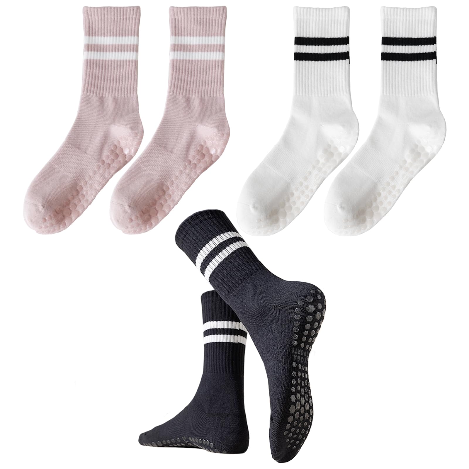 Xumann3Pairs Pilates Grip Socks Women, Grippy Socks Ladies, Non Slip Yoga Socks for Reformer Pilate and Trampoline