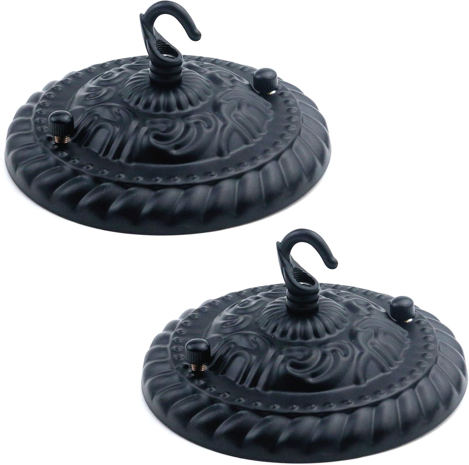 MY MIRONEY Vintage Black Chandelier Ceiling Plate Light Canopy Kit with Hook Pendant Light Accessories Plant Hanger,5.12" x 2.52",Pack of 2