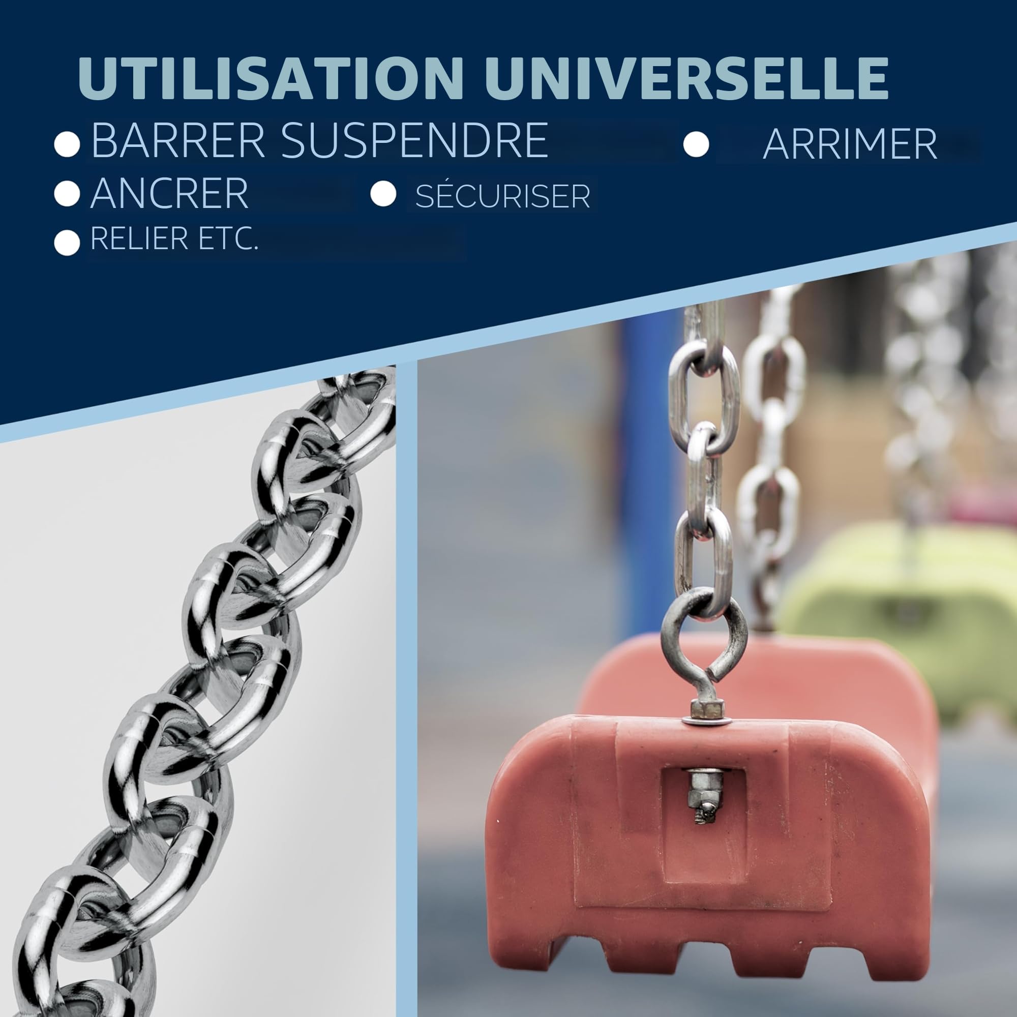 20-mètre 6-mm d'épaisseur de chaîne en acier inoxydable à maillons courts V4A lien court de NietFullThings en un seul morceau chaîne d'ancrage DIN 5685 DIN 766 20-m