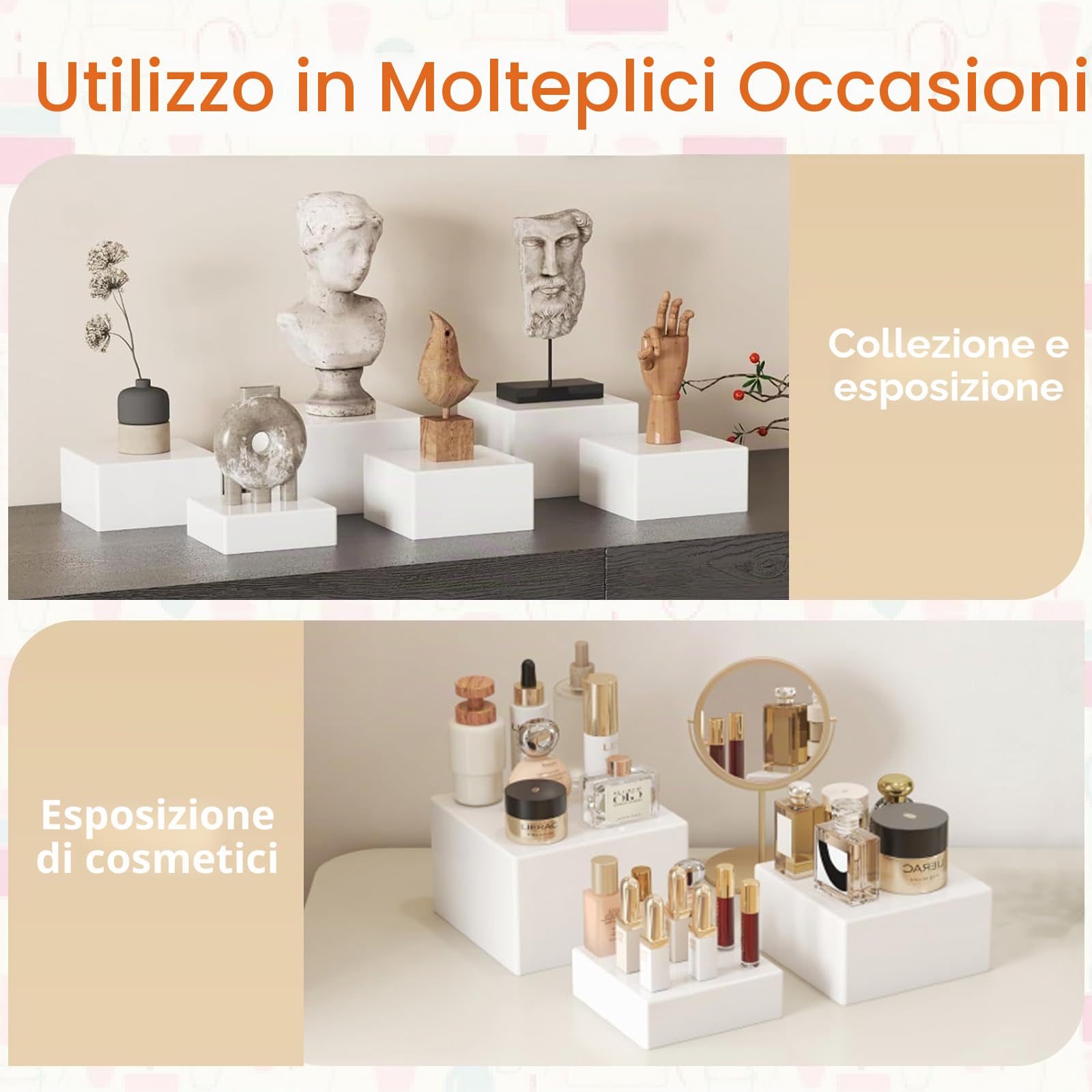 Espositore da Buffet per Aperitivo,Alzate per Buffet Bianco,set di 6 Supporti in Plastica per Torte,Dessert,Oggetti da Collezione,Gioielli,Supporto Cubico Annidabile di Varie Dimensioni