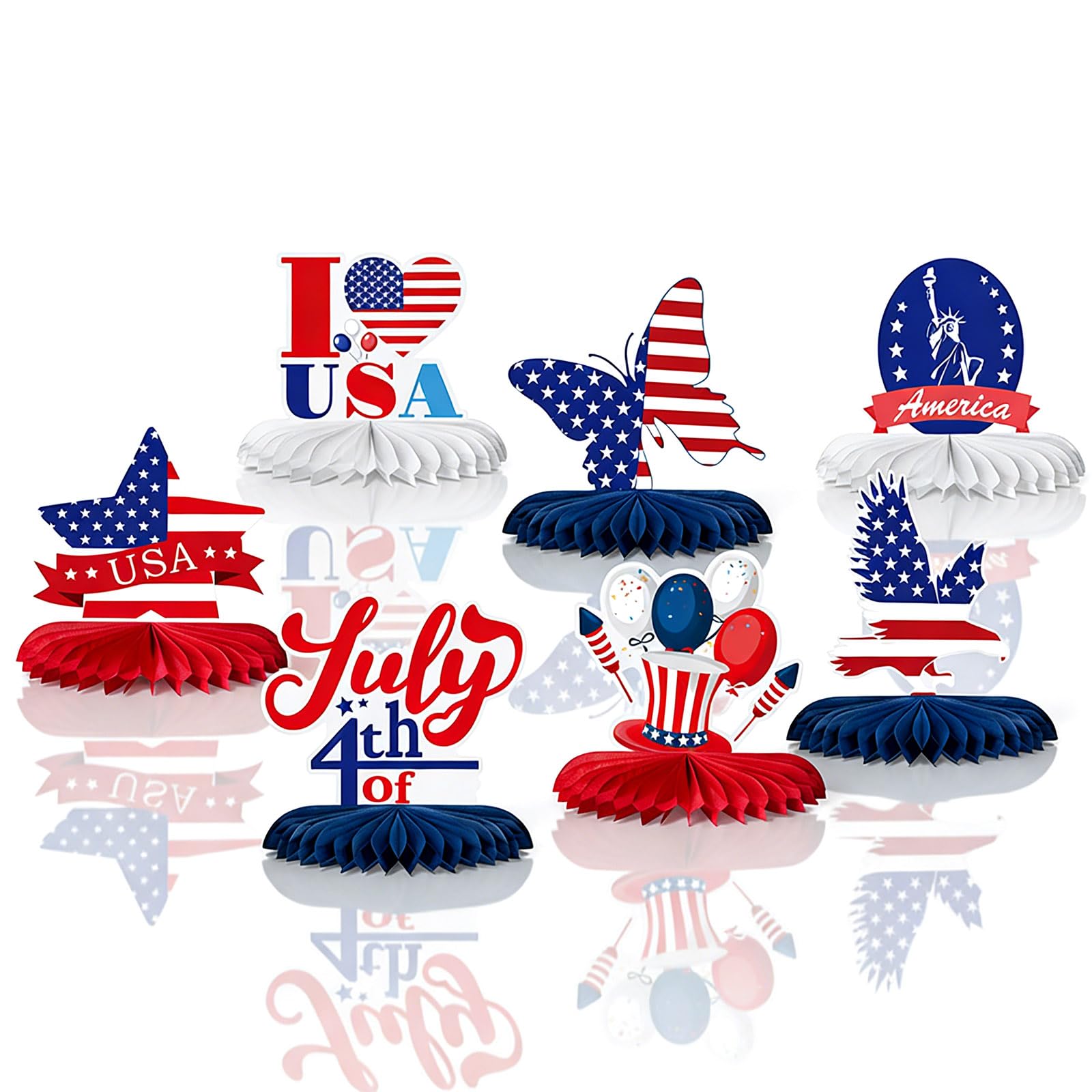 Woedpez Independence Day Ornament Honeycombed Ball Decoration Patriotic Table Centerpiece Signs for Parties and Event Celebratory Home Accessories