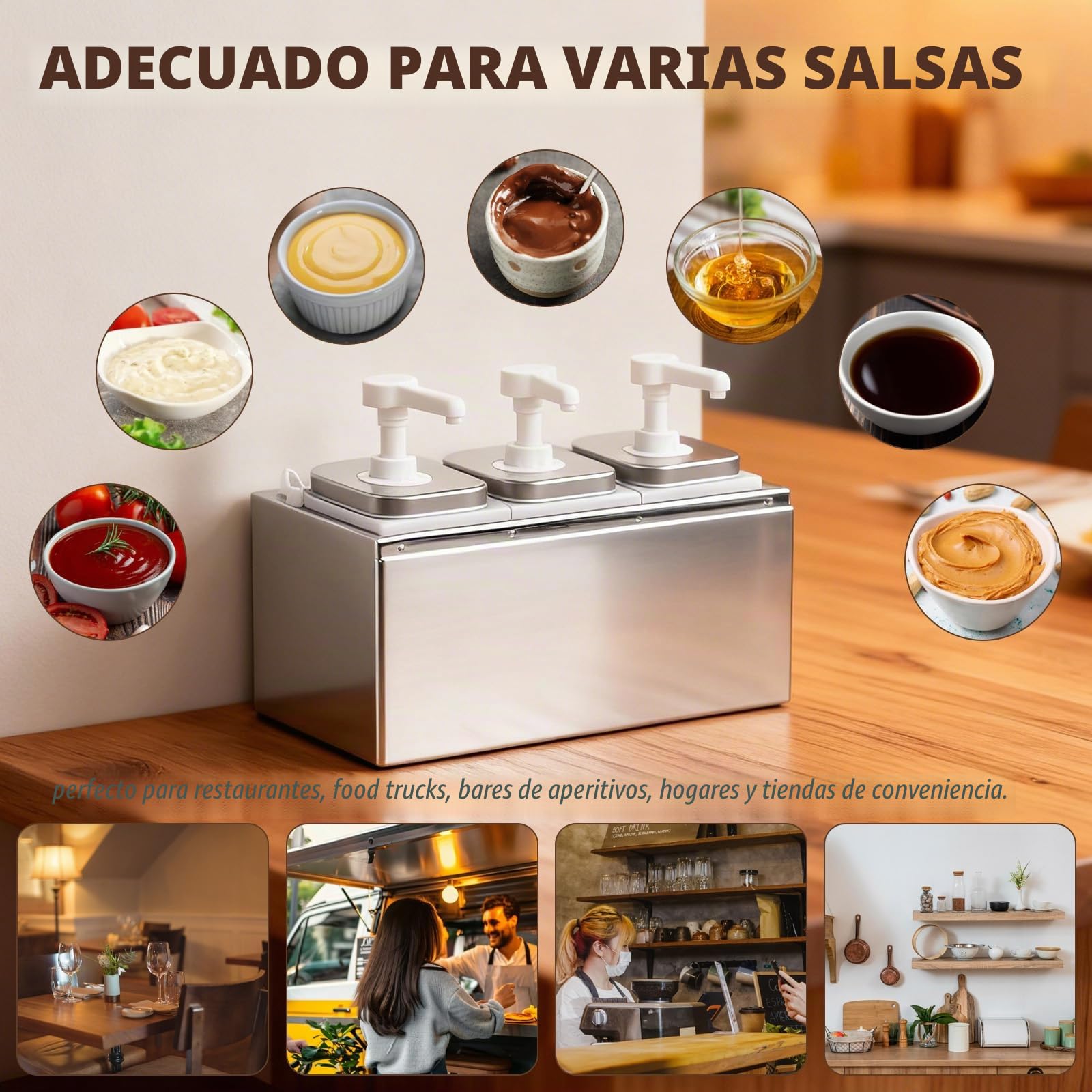 Dispensador de salsa, dispensador de salsa, bomba, 3 cabezas, 4 l, dispensador de ketchup, dispensador de bomba, dispensador de mostaza, dispensador de tomate, mayonesa, mostaza, miel