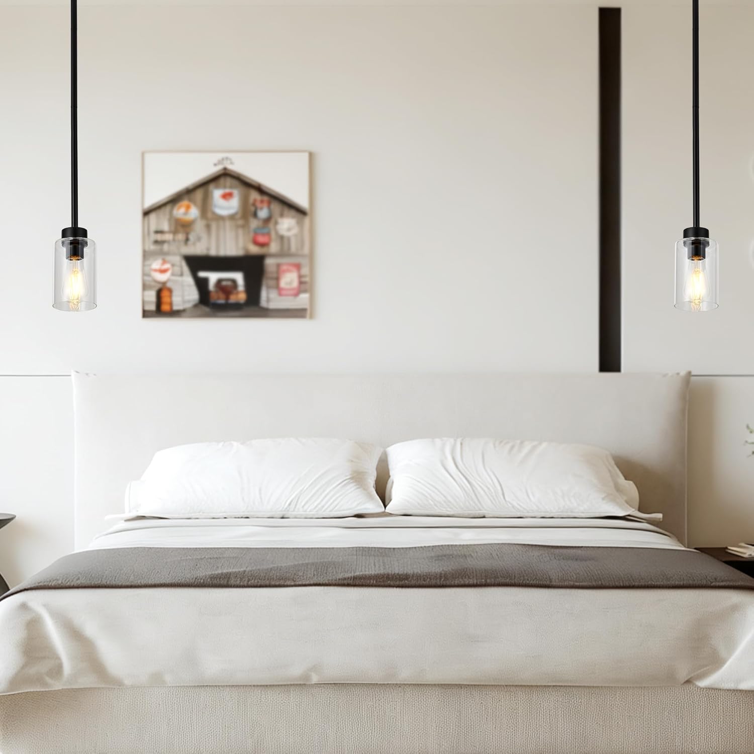 2 Pack Modern Black Farmhouse Clear Glass Cylinder,Black Pendant Lights Kitchen Island for Kitchen Light Fixtures