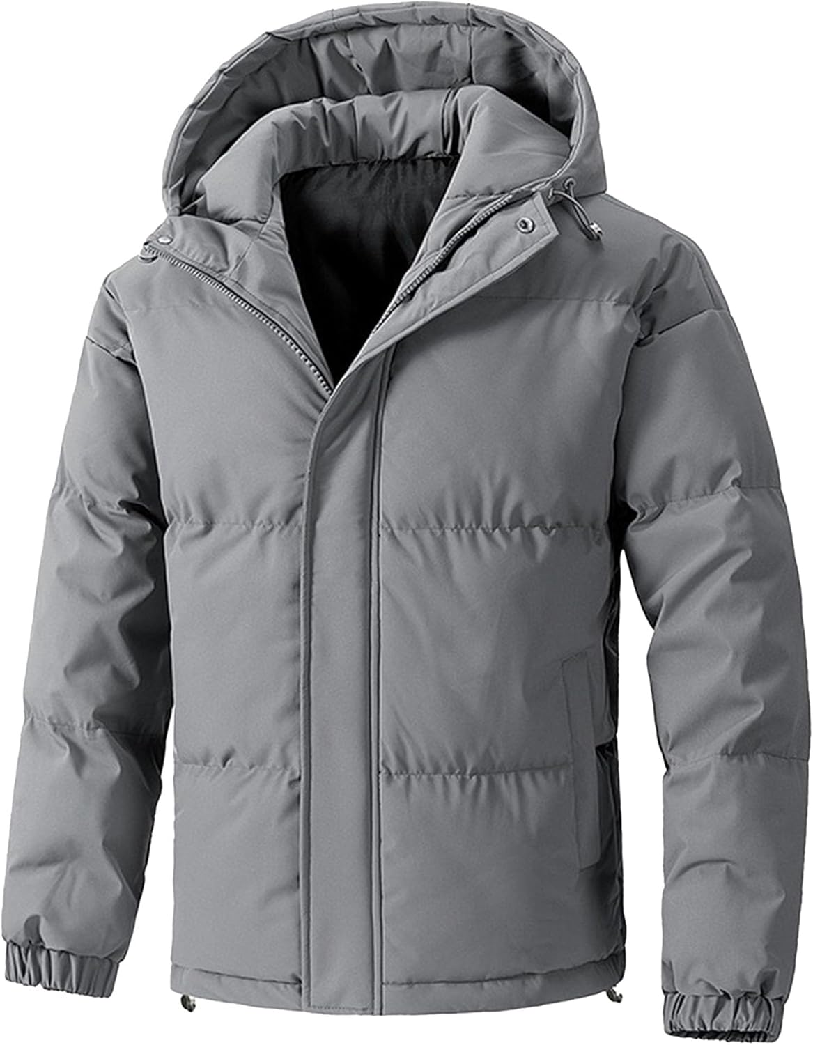 JEKE-DG Men's Insulated Hooded Winter Puffer Jacket Thick Water Resistant Down Coat Full Zip Loose Fit Winter Bubble Coat