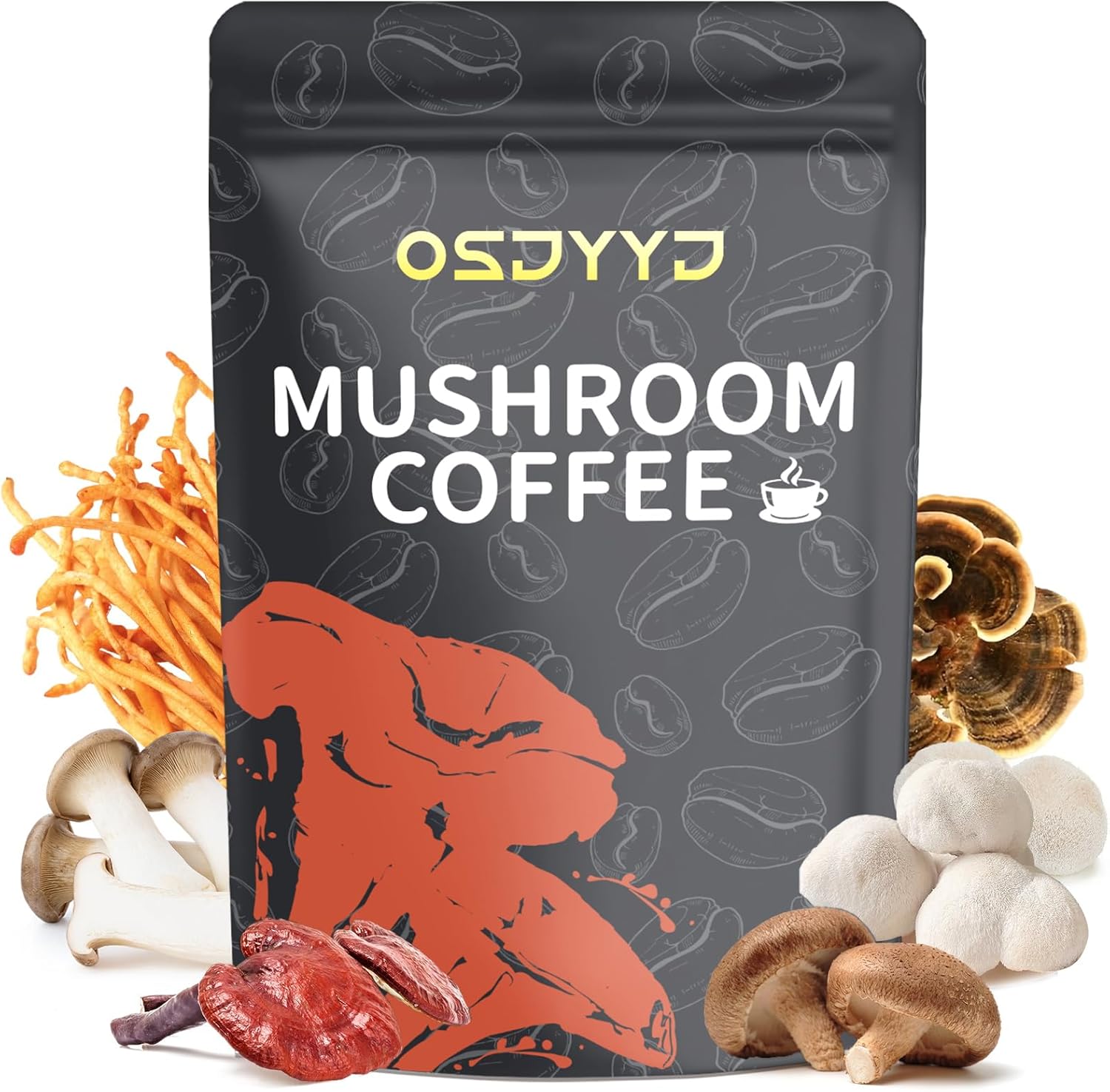 Organic Mushroom Coffee for Energy, Focus, Immunity & Digestion – Instant Coffee & 6 Mushrooms: Cordyceps, Reishi, King Trumpet, Shiitake, Turkey Tail & Lion’s Mane (6.35 Fl Oz (Pack of 1), Dark Roast)